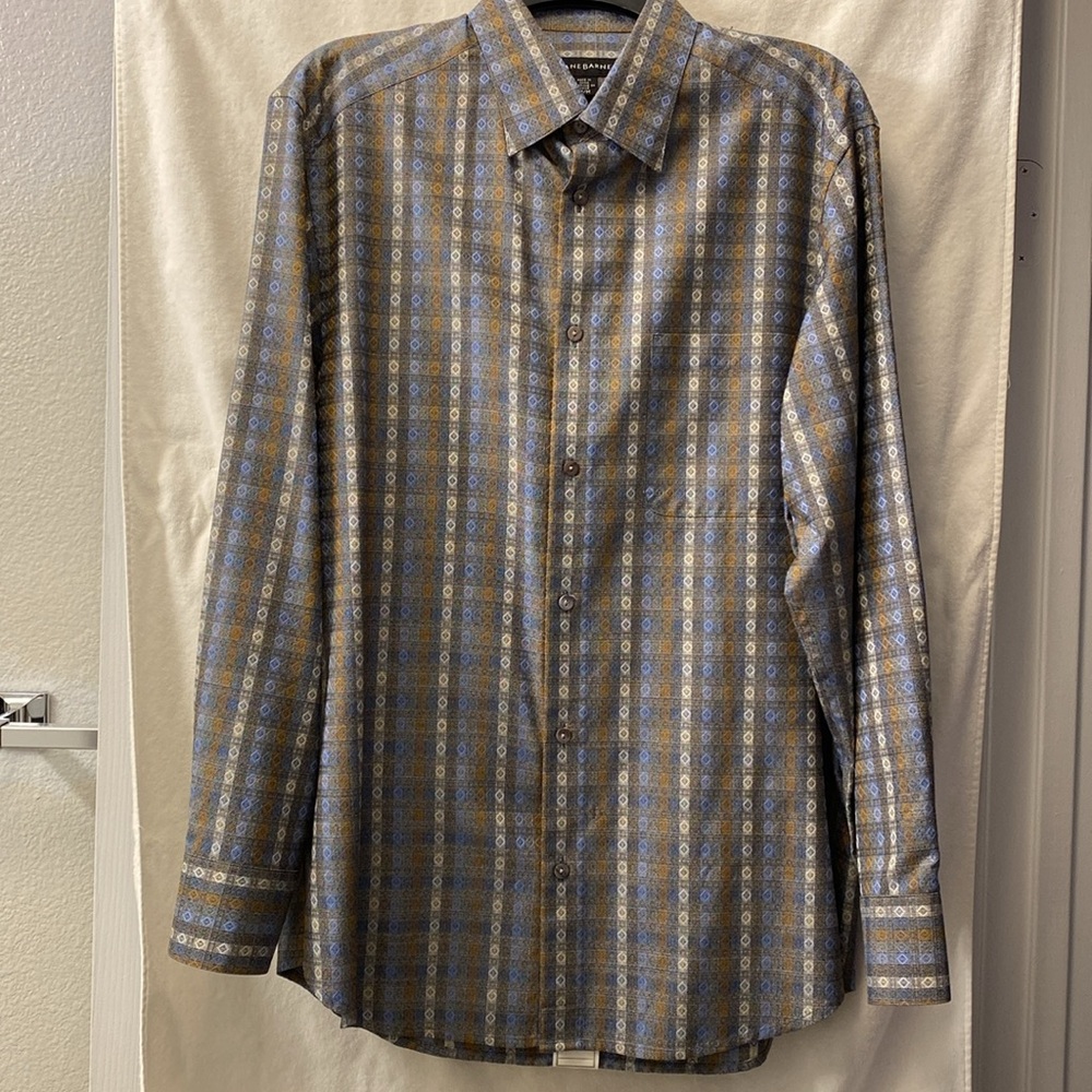 Jhane Barnes Men’s Blue Transpose Patterned Multi-Colored Button-Down Shirt
